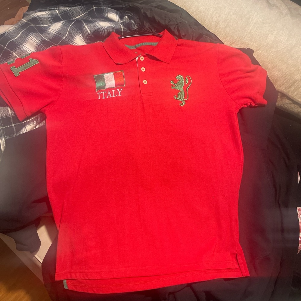 Italy Red Polo Shirt with Green Embroidery